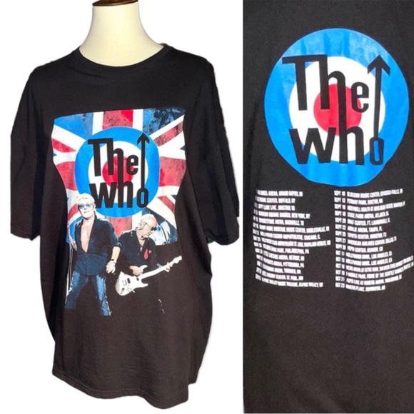 The Who Roger Daltrey Pete Townsend USA Band Tour Union Jack Bullseye Tee 2XL - Picture 1 of 8